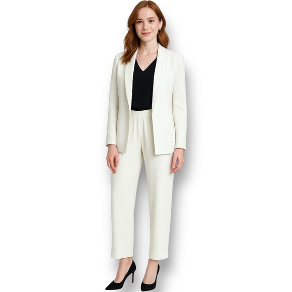 Eileen Fisher S Ivory Silk Straight Leg Pants Pull On Lined Pocket Elastic Waist - Picture 1 of 8